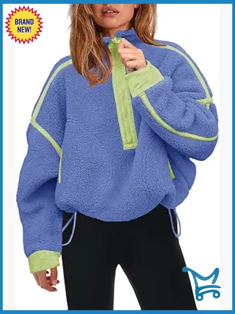 Women's Half Zip Sherpa Fleece Pullover Oversized Soft Sweatshirt with Pockets